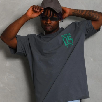 Erkek Baskılı T-Shirt Kısa Kol Bisiklet Yaka Regular Fit Rahat Tişört - Füme