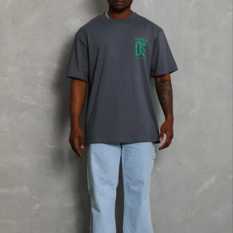 Erkek Baskılı T-Shirt Kısa Kol Bisiklet Yaka Regular Fit Rahat Tişört - Füme