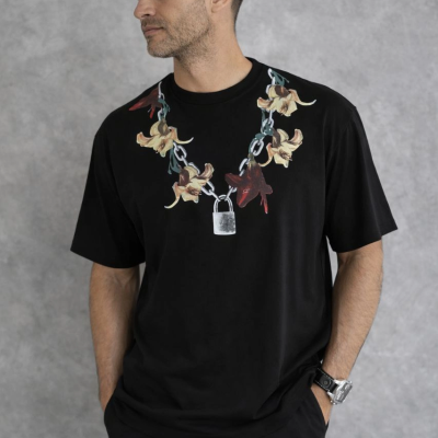 Erkek Baskılı T-Shirt Kısa Kol Bisiklet Yaka Regular Fit Rahat Tişört - Siyah