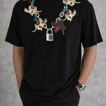 Erkek Baskılı T-Shirt Kısa Kol Bisiklet Yaka Regular Fit Rahat Tişört - Siyah