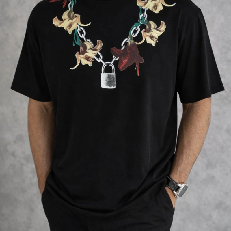 Erkek Baskılı T-Shirt Kısa Kol Bisiklet Yaka Regular Fit Rahat Tişört - Siyah