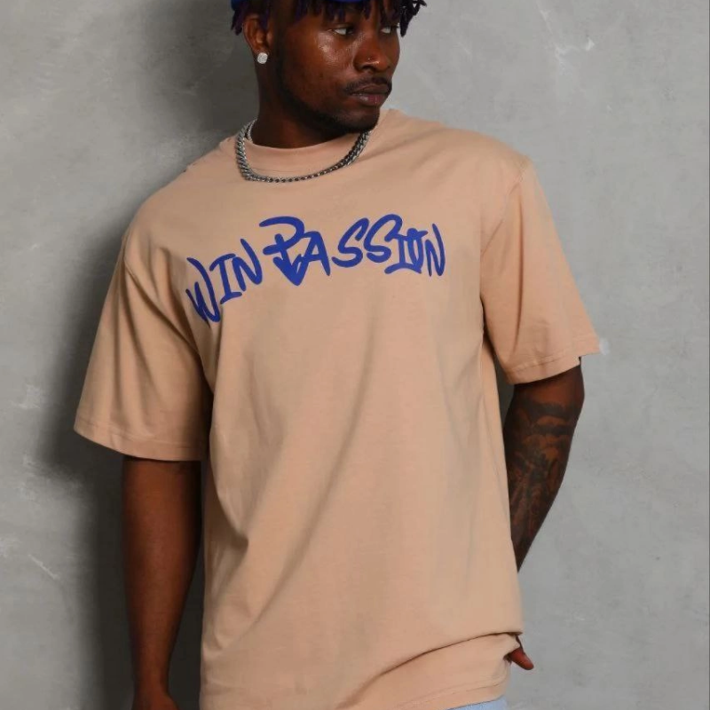 Erkek Baskılı T-Shirt Kısa Kol Bisiklet Yaka Regular Fit Tişört - Bej