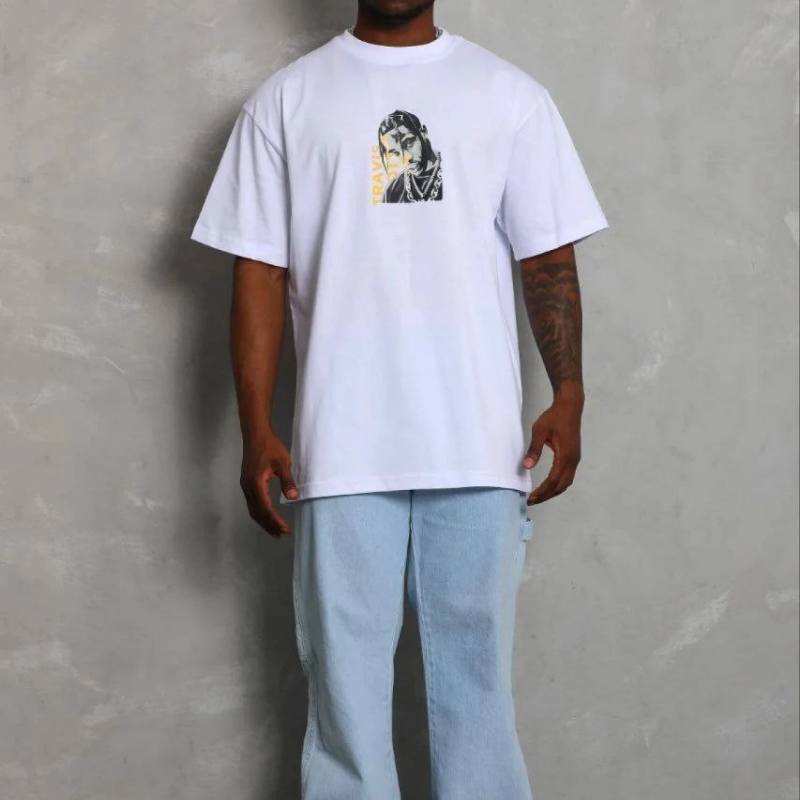 Erkek Baskılı T-Shirt Kısa Kol Bisiklet Yaka Regular Fit Tişört - Beyaz