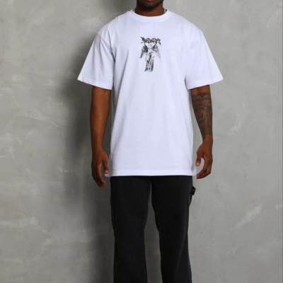 Erkek Baskılı T-Shirt Kısa Kol Bisiklet Yaka Regular Fit Tişört - Beyaz