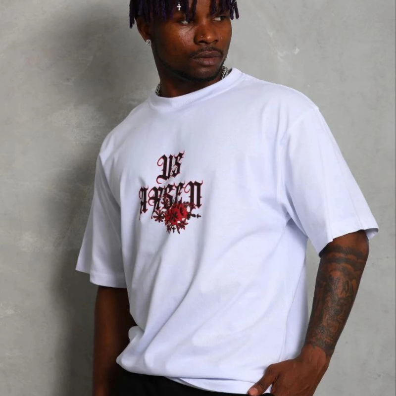 Erkek Baskılı T-Shirt Kısa Kol Bisiklet Yaka Regular Fit Tişört - Beyaz