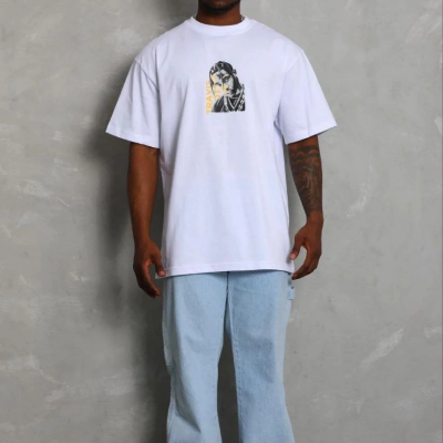 Erkek Baskılı T-Shirt Kısa Kol Bisiklet Yaka Regular Fit Tişört - Beyaz