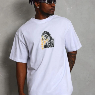 Erkek Baskılı T-Shirt Kısa Kol Bisiklet Yaka Regular Fit Tişört - Beyaz