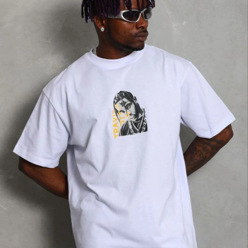 Erkek Baskılı T-Shirt Kısa Kol Bisiklet Yaka Regular Fit Tişört - Beyaz