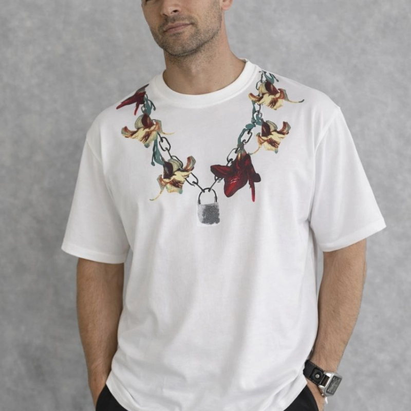 Erkek Baskılı T-Shirt Kısa Kol Bisiklet Yaka Regular Fit Tişört - Beyaz