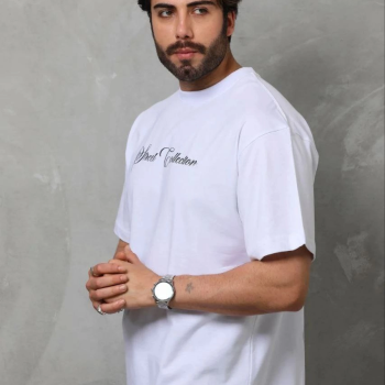 Erkek Baskılı T-Shirt Kısa Kol Bisiklet Yaka Regular Fit Tişört - Beyaz