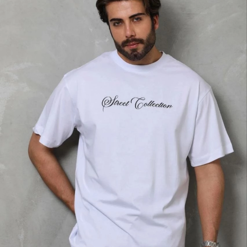 Erkek Baskılı T-Shirt Kısa Kol Bisiklet Yaka Regular Fit Tişört - Beyaz