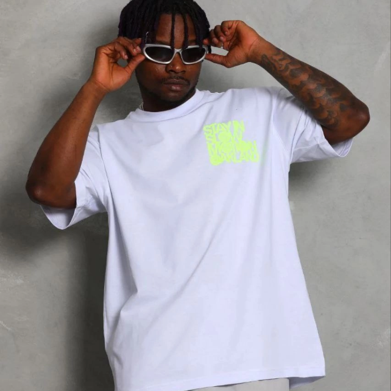 Erkek Baskılı T-Shirt Kısa Kol Bisiklet Yaka Regular Fit Tişört - Beyaz