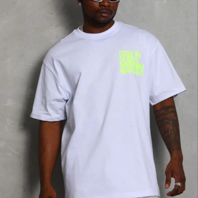 Erkek Baskılı T-Shirt Kısa Kol Bisiklet Yaka Regular Fit Tişört - Beyaz