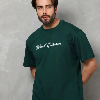 Erkek Baskılı T-Shirt Kısa Kol Bisiklet Yaka Regular Fit Tişört - Çağla Yeşili