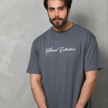 Erkek Baskılı T-Shirt Kısa Kol Bisiklet Yaka Regular Fit Tişört - Füme