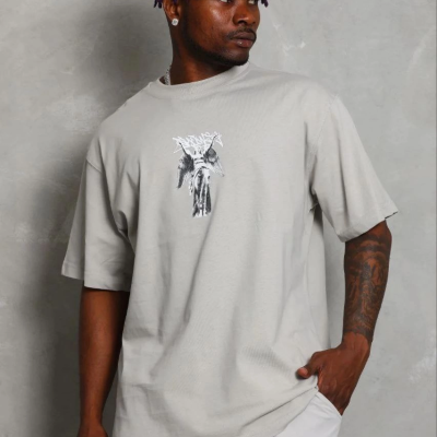 Erkek Baskılı T-Shirt Kısa Kol Bisiklet Yaka Regular Fit Tişört - Gri