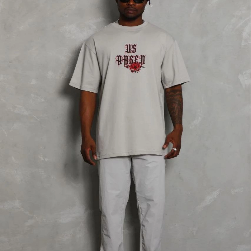 Erkek Baskılı T-Shirt Kısa Kol Bisiklet Yaka Regular Fit Tişört - Gri