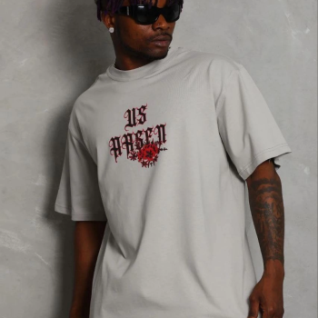 Erkek Baskılı T-Shirt Kısa Kol Bisiklet Yaka Regular Fit Tişört - Gri