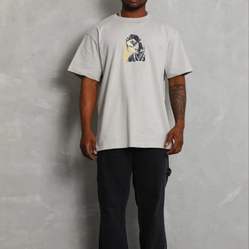 Erkek Baskılı T-Shirt Kısa Kol Bisiklet Yaka Regular Fit Tişört - Gri