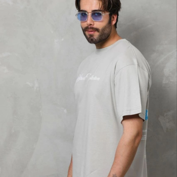 Erkek Baskılı T-Shirt Kısa Kol Bisiklet Yaka Regular Fit Tişört - Gri