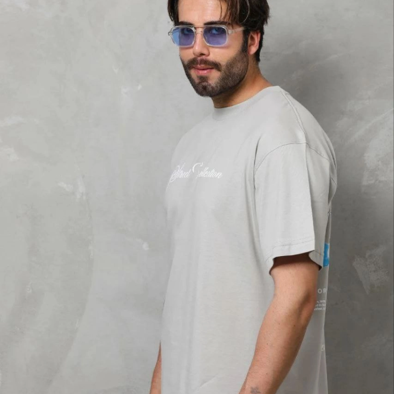 Erkek Baskılı T-Shirt Kısa Kol Bisiklet Yaka Regular Fit Tişört - Gri