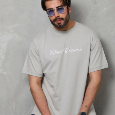 Erkek Baskılı T-Shirt Kısa Kol Bisiklet Yaka Regular Fit Tişört - Gri