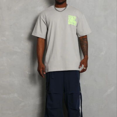 Erkek Baskılı T-Shirt Kısa Kol Bisiklet Yaka Regular Fit Tişört - Gri