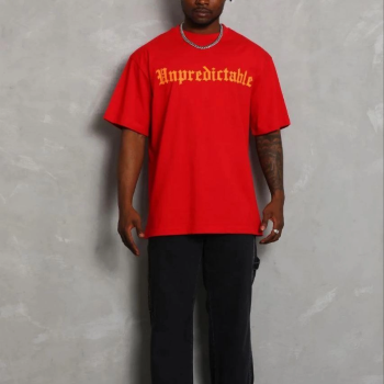 Erkek Baskılı T-Shirt Kısa Kol Bisiklet Yaka Regular Fit Tişört - Kırmızı