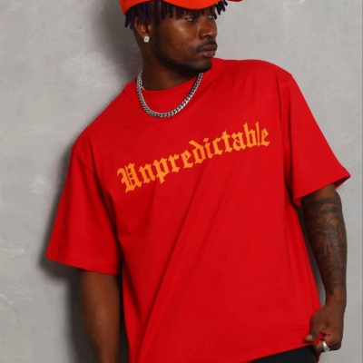 Erkek Baskılı T-Shirt Kısa Kol Bisiklet Yaka Regular Fit Tişört - Kırmızı