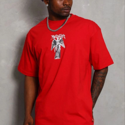 Erkek Baskılı T-Shirt Kısa Kol Bisiklet Yaka Regular Fit Tişört - Kırmızı