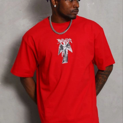 Erkek Baskılı T-Shirt Kısa Kol Bisiklet Yaka Regular Fit Tişört - Kırmızı