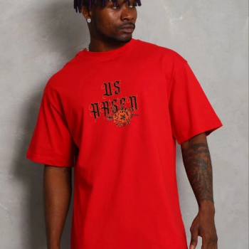 Erkek Baskılı T-Shirt Kısa Kol Bisiklet Yaka Regular Fit Tişört - Kırmızı