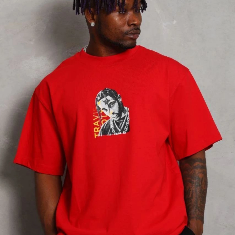 Erkek Baskılı T-Shirt Kısa Kol Bisiklet Yaka Regular Fit Tişört - Kırmızı