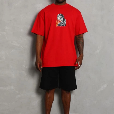 Erkek Baskılı T-Shirt Kısa Kol Bisiklet Yaka Regular Fit Tişört - Kırmızı