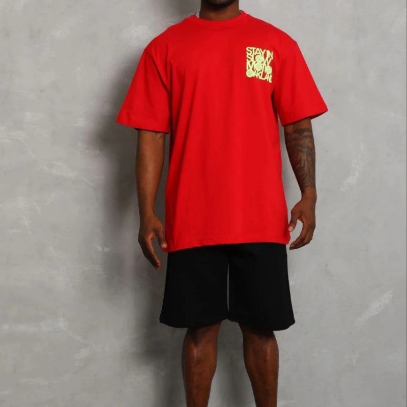 Erkek Baskılı T-Shirt Kısa Kol Bisiklet Yaka Regular Fit Tişört - Kırmızı