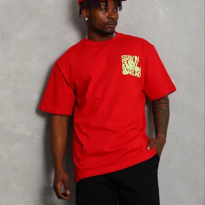 Erkek Baskılı T-Shirt Kısa Kol Bisiklet Yaka Regular Fit Tişört - Kırmızı