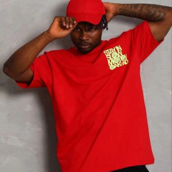 Erkek Baskılı T-Shirt Kısa Kol Bisiklet Yaka Regular Fit Tişört - Kırmızı