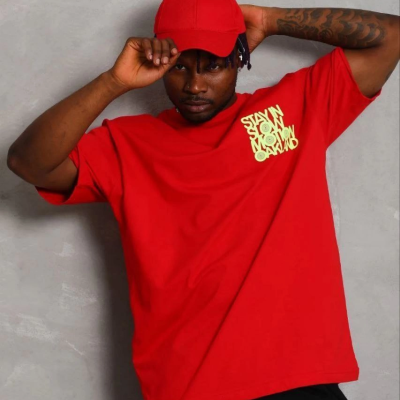 Erkek Baskılı T-Shirt Kısa Kol Bisiklet Yaka Regular Fit Tişört - Kırmızı