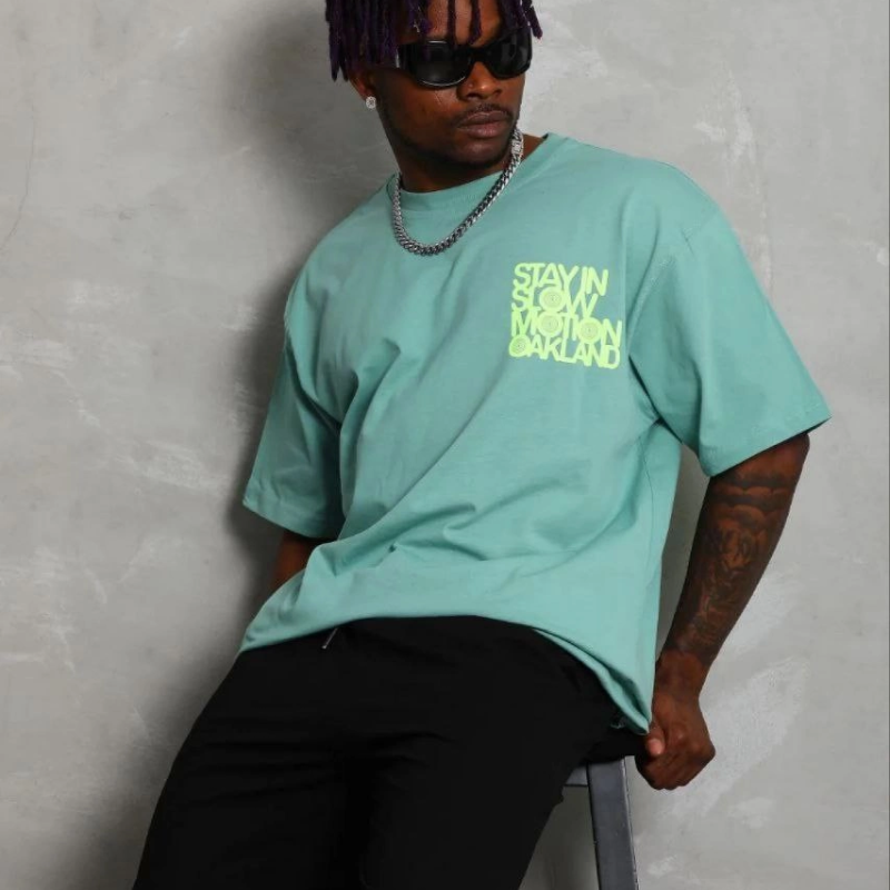 Erkek Baskılı T-Shirt Kısa Kol Bisiklet Yaka Regular Fit Tişört - Mint Yeşili