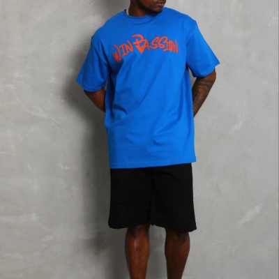 Erkek Baskılı T-Shirt Kısa Kol Bisiklet Yaka Regular Fit Tişört - Saks Mavisi