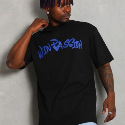 Erkek Baskılı T-Shirt Kısa Kol Bisiklet Yaka Regular Fit Tişört - Siyah