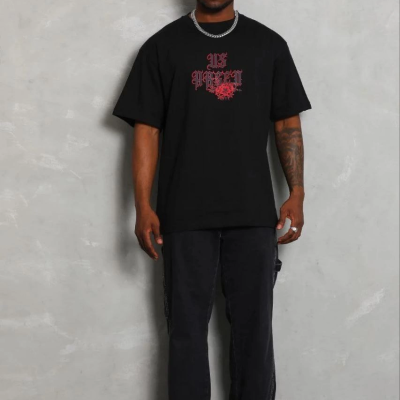 Erkek Baskılı T-Shirt Kısa Kol Bisiklet Yaka Regular Fit Tişört - Siyah