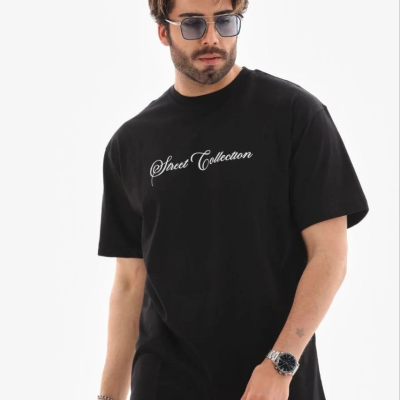 Erkek Baskılı T-Shirt Kısa Kol Bisiklet Yaka Regular Fit Tişört - Siyah