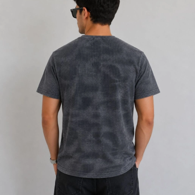 Erkek Batik Desenli Tişört Bisiklet Yaka Kısa Kol Regular Fit T-shirt - Füme