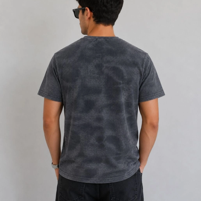 Erkek Batik Desenli Tişört Bisiklet Yaka Kısa Kol Regular Fit T-shirt - Füme