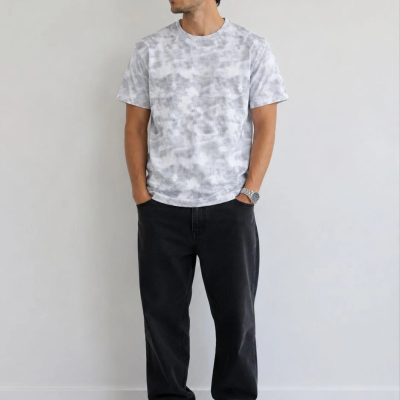 Erkek Batik Desenli Tişört Bisiklet Yaka Kısa Kol Regular Fit T-shirt - Gri