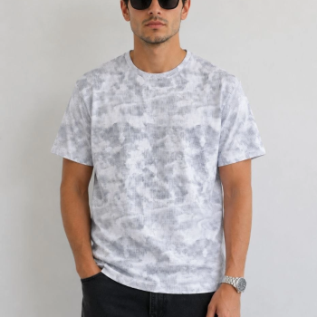 Erkek Batik Desenli Tişört Bisiklet Yaka Kısa Kol Regular Fit T-shirt - Gri