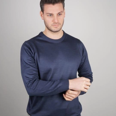 Erkek Bisiklet yaka Kazak Uzun Kol Dokuma Triko - Indigo