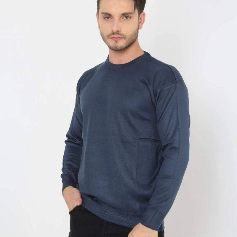 Erkek Bisiklet yaka Kazak Uzun Kol Dokuma Triko - Indigo
