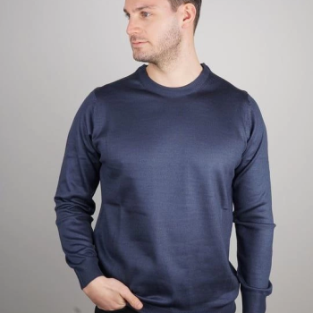 Erkek Bisiklet yaka Kazak Uzun Kol Dokuma Triko - Indigo